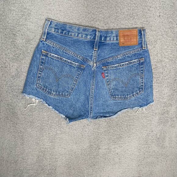 Levis 501 womens BIG E high waisted jean denim shorts distressed button fly 26 - Picture 2 of 11